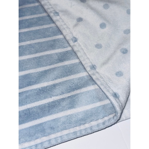 Pottery Barn Kids Blue Dot & Stripe Chamois Plush Baby Blanket 30x38 NO Monogram - Picture 4 of 5